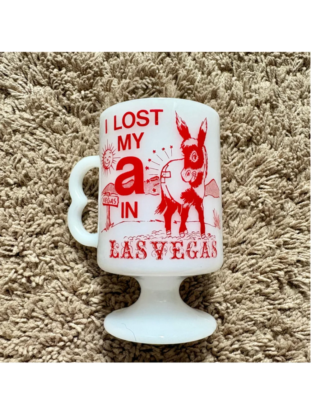 Vintage 70s novelty milk glass Las Vegas mug